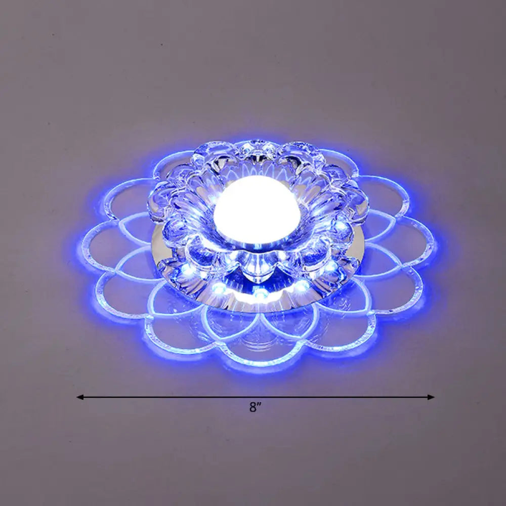 Modern Floral Flush Ceiling Light - Crystal Led Mount For Clear Entryway Lighting / Blue