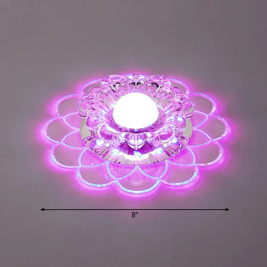 Modern Floral Flush Ceiling Light - Crystal Led Mount For Clear Entryway Lighting / Purple