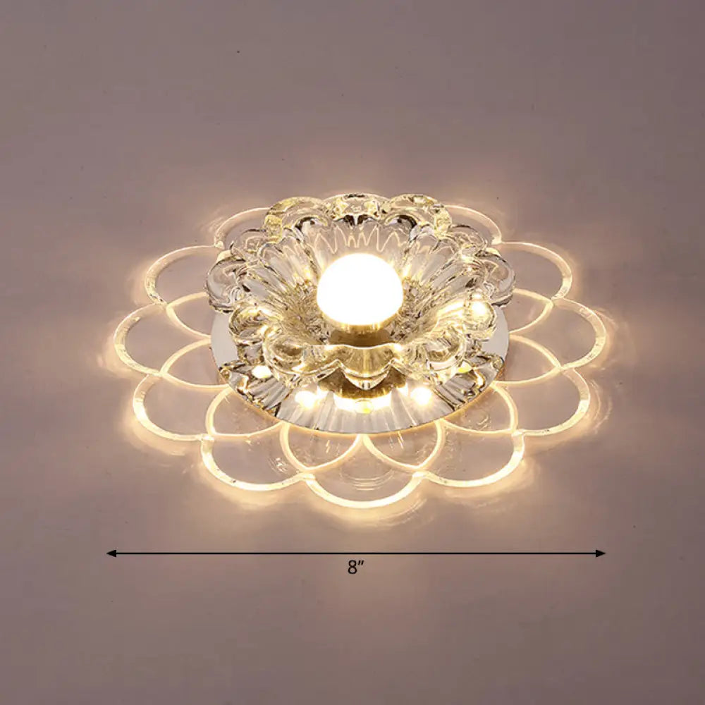 Modern Floral Flush Ceiling Light - Crystal Led Mount For Clear Entryway Lighting / Warm