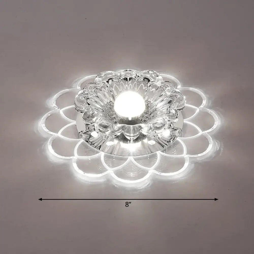 Modern Floral Flush Ceiling Light - Crystal Led Mount For Clear Entryway Lighting / White
