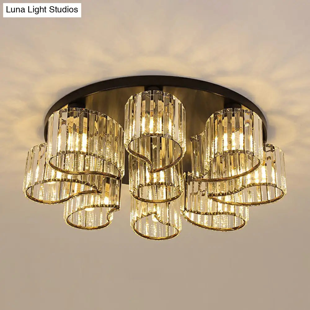 Modern Floral Flush Mounted Ceiling Lamp With Clear Crystal Prism For Dining Room Lighting