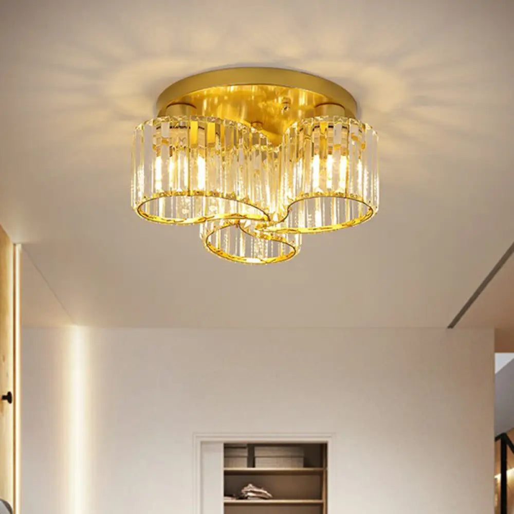 Modern Floral Flush Mounted Ceiling Lamp With Clear Crystal Prism For Dining Room Lighting 3 /