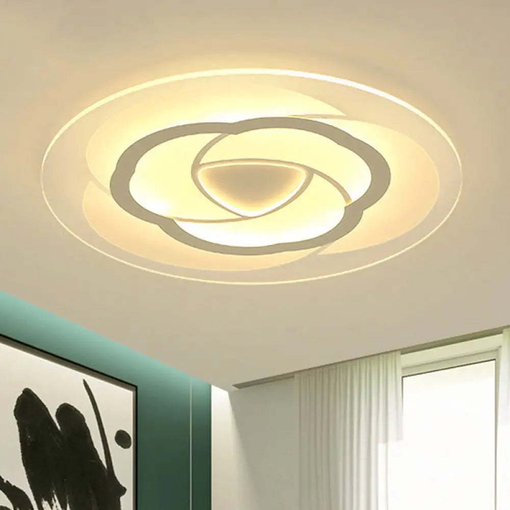 Modern Floral Flushmount Led Ceiling Light In Warm/White 16’/19.5’/23.5’ Wide White / 16’ Warm