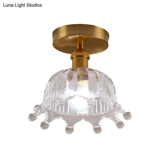 Modern Floral Glass Ceiling Light - Elegant Single-Bulb Foyer Flush Fixture