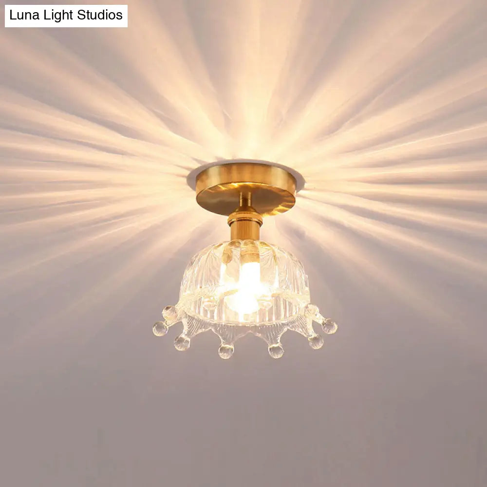 Modern Floral Glass Ceiling Light - Elegant Single - Bulb Foyer Flush Fixture