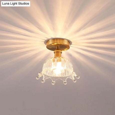 Modern Floral Glass Ceiling Light - Elegant Single - Bulb Foyer Flush Fixture