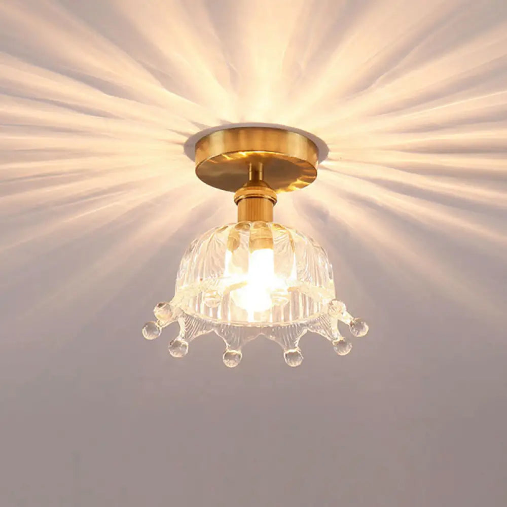 Modern Floral Glass Ceiling Light - Elegant Single - Bulb Foyer Flush Fixture Brass