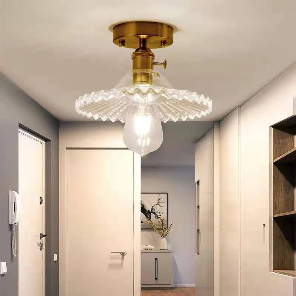 Modern Floral Glass Ceiling Light - Elegant Single - Bulb Foyer Flush Fixture Clear