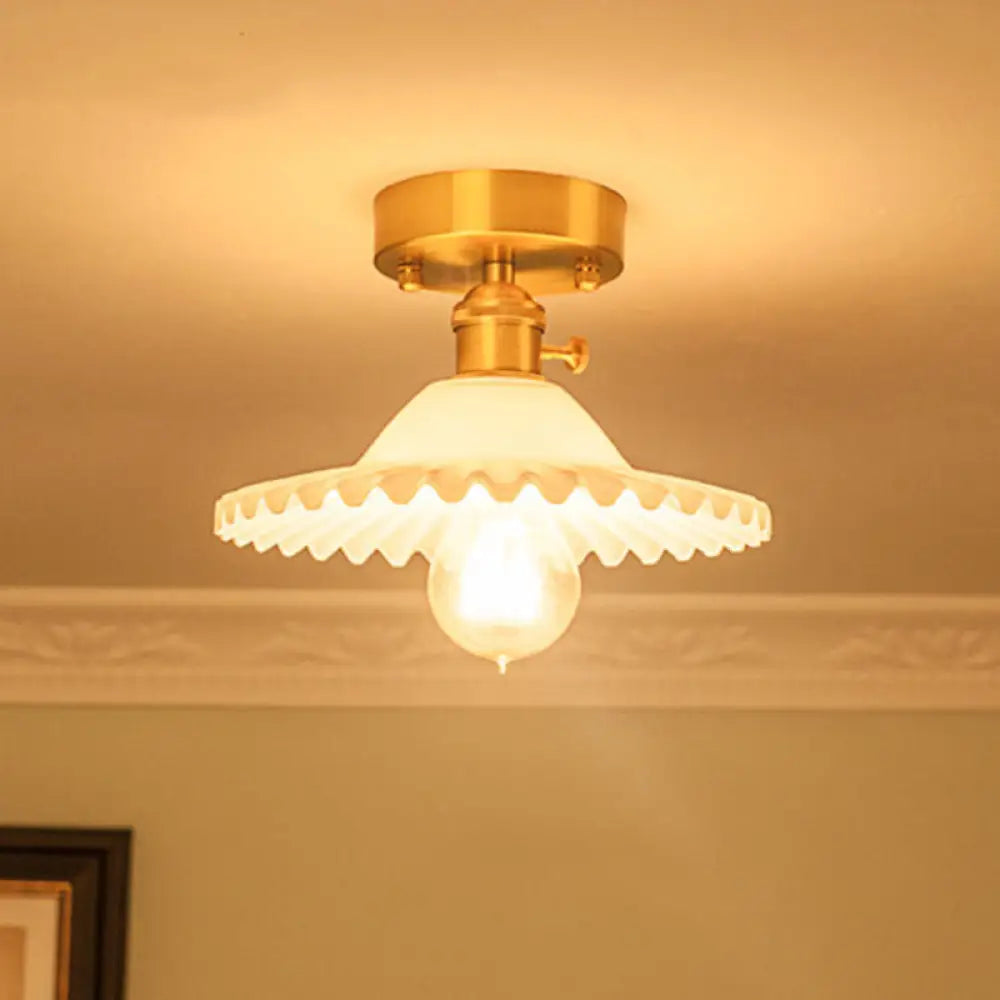 Modern Floral Glass Ceiling Light - Elegant Single - Bulb Foyer Flush Fixture White