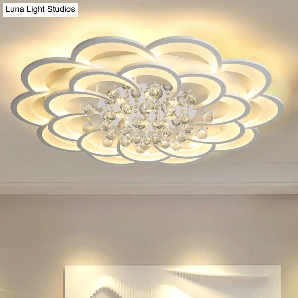 Modern Floral Iron Flush Mount Led Ceiling Light In Warm/White - 20.5/27/31.5 W White Fixture