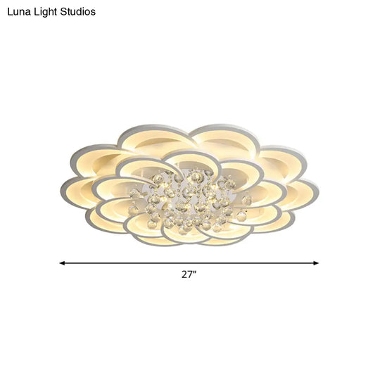 Modern Floral Iron Flush Mount Led Ceiling Light In Warm/White - 20.5’/27’/31.5’ W White Fixture