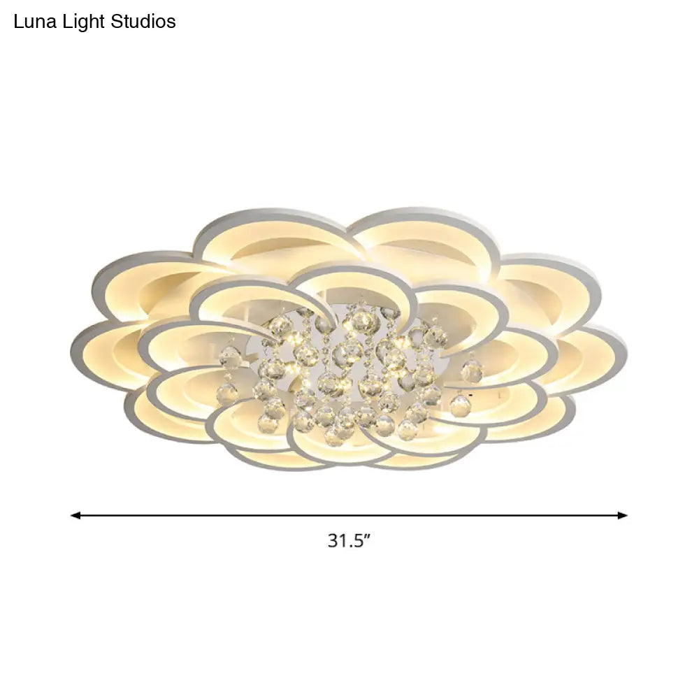 Modern Floral Iron Flush Mount Led Ceiling Light In Warm/White - 20.5’/27’/31.5’ W White Fixture