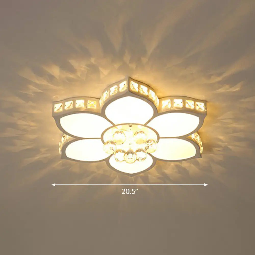 Modern Floral Led Ceiling Light With Clear Crystal Accents - Minimalist Design / 20.5’ A