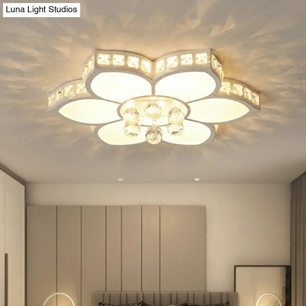 Modern Floral Led Ceiling Light With Clear Crystal Accents - Minimalist Design