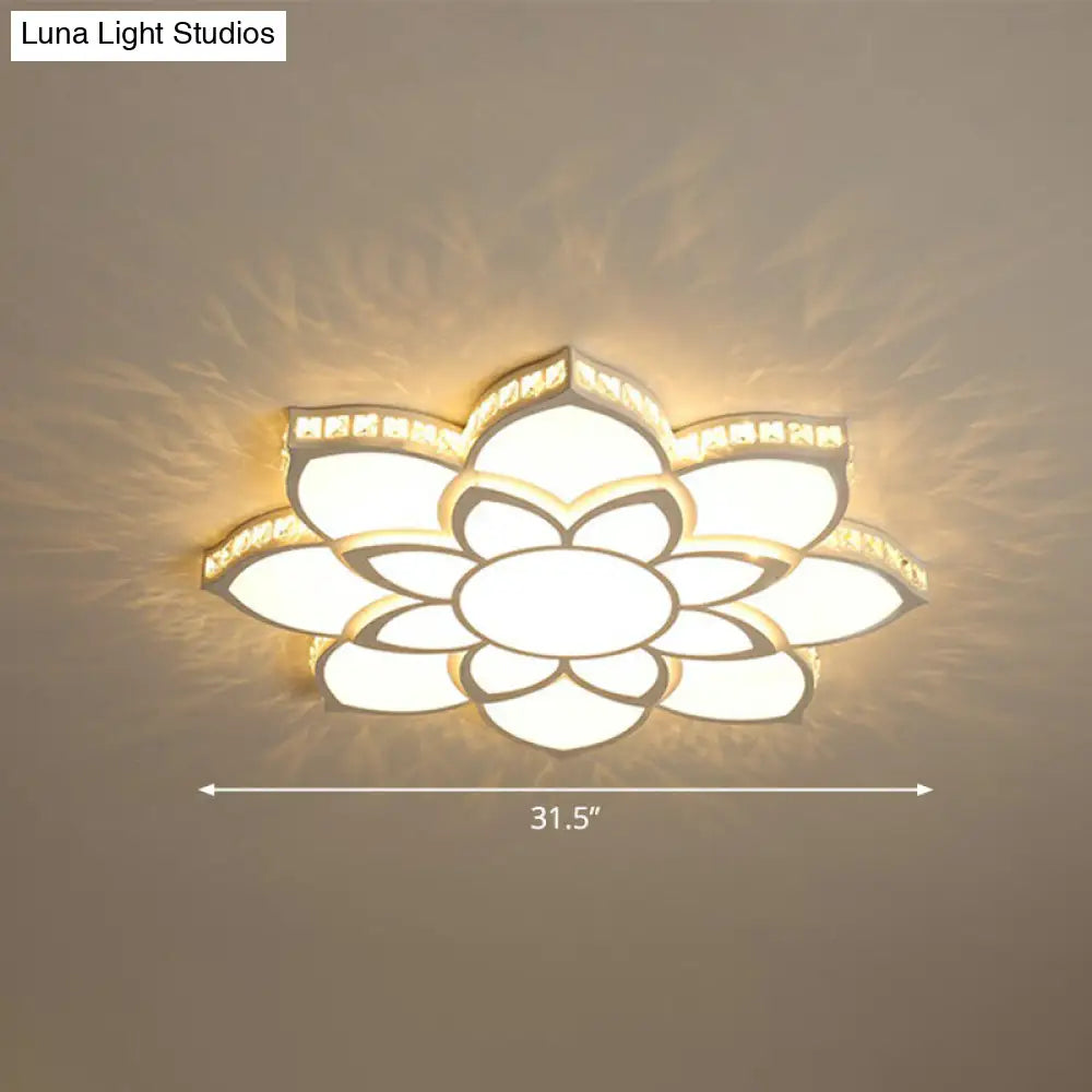 Modern Floral Led Ceiling Light With Clear Crystal Accents - Minimalist Design / 31.5 B