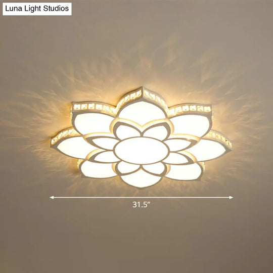 Modern Floral Led Ceiling Light With Clear Crystal Accents - Minimalist Design / 31.5 B