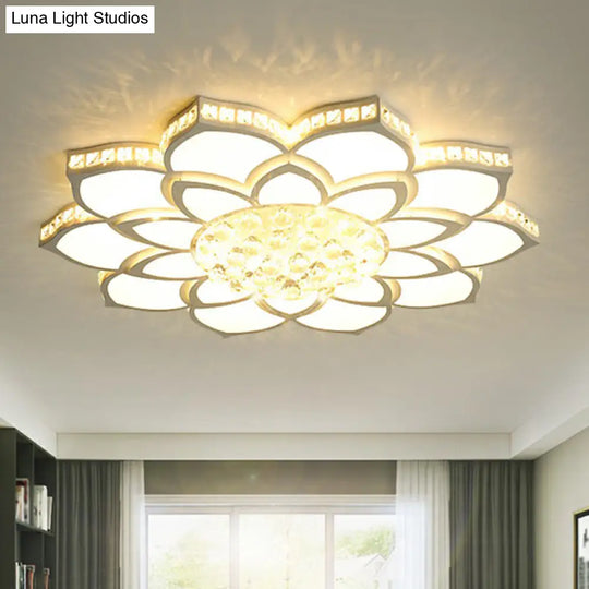 Modern Floral Led Ceiling Light With Clear Crystal Accents - Minimalist Design