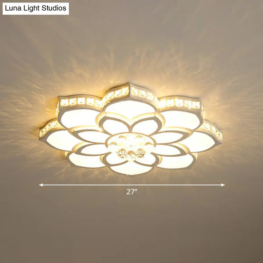 Modern Floral Led Ceiling Light With Clear Crystal Accents - Minimalist Design / 27 A