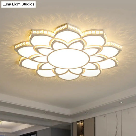 Modern Floral Led Ceiling Light With Clear Crystal Accents - Minimalist Design