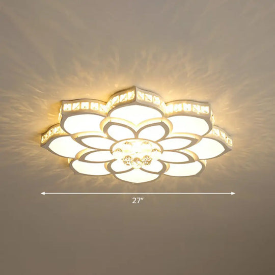 Modern Floral Led Ceiling Light With Clear Crystal Accents - Minimalist Design / 27’ A