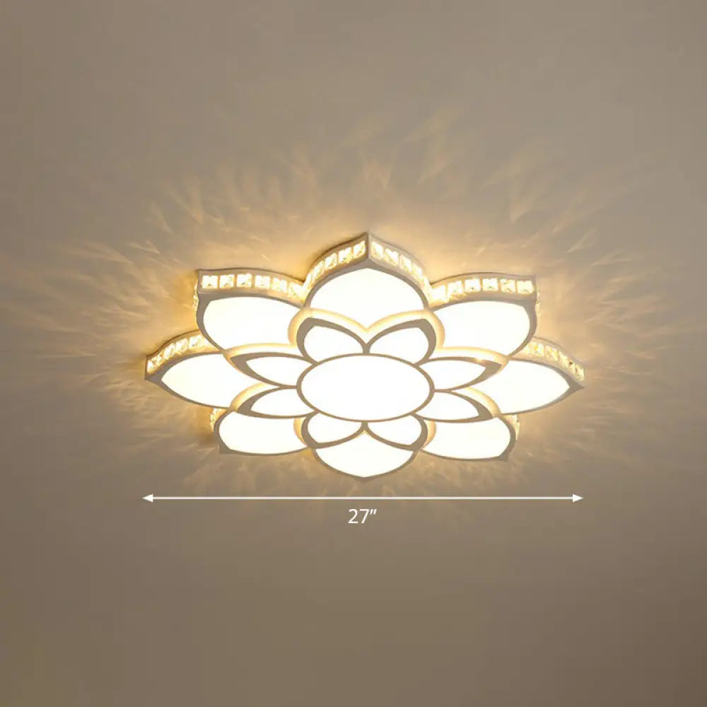 Modern Floral Led Ceiling Light With Clear Crystal Accents - Minimalist Design / 27’ B