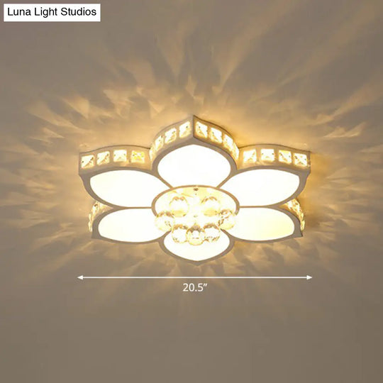 Modern Floral Led Ceiling Light With Clear Crystal Accents - Minimalist Design / 20.5 A