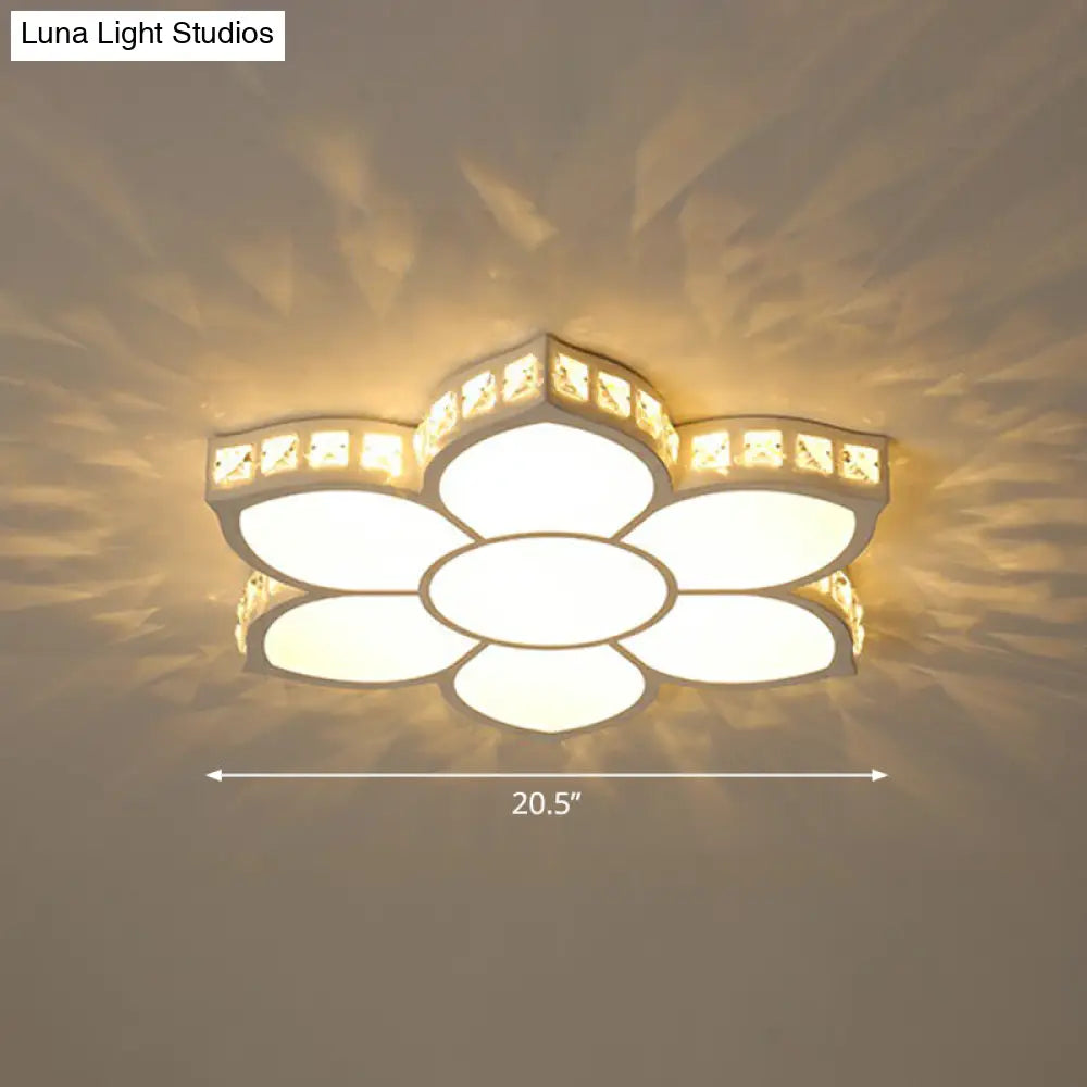 Modern Floral Led Ceiling Light With Clear Crystal Accents - Minimalist Design / 20.5 B