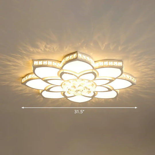 Modern Floral Led Ceiling Light With Clear Crystal Accents - Minimalist Design / 31.5’ A