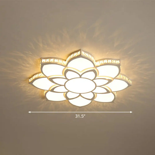 Modern Floral Led Ceiling Light With Clear Crystal Accents - Minimalist Design / 31.5’ B