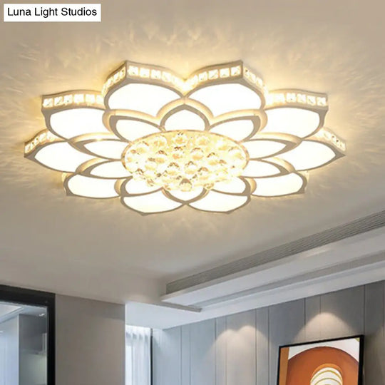 Modern Floral Led Ceiling Light With Clear Crystal Accents - Minimalist Design