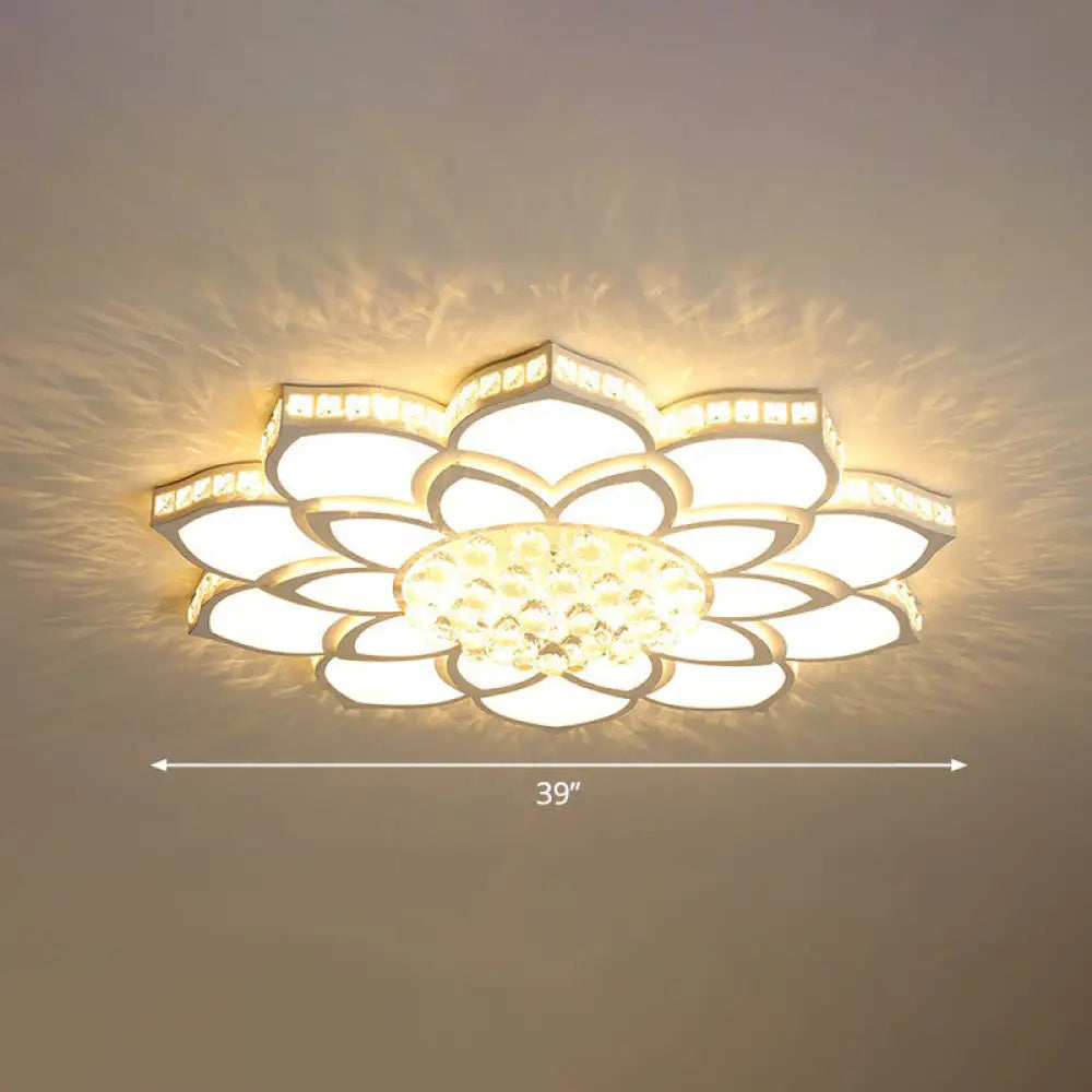 Modern Floral Led Ceiling Light With Clear Crystal Accents - Minimalist Design / 39’ A