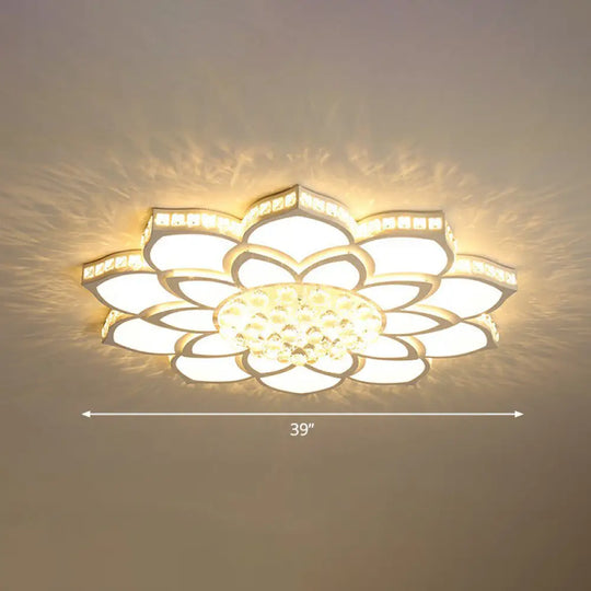 Modern Floral Led Ceiling Light With Clear Crystal Accents - Minimalist Design / 39’ A