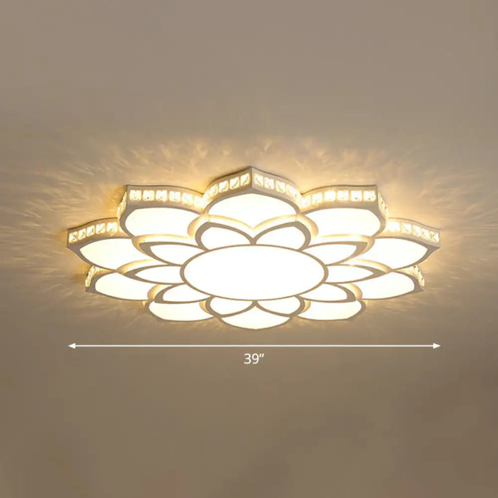 Modern Floral Led Ceiling Light With Clear Crystal Accents - Minimalist Design / 39’ B