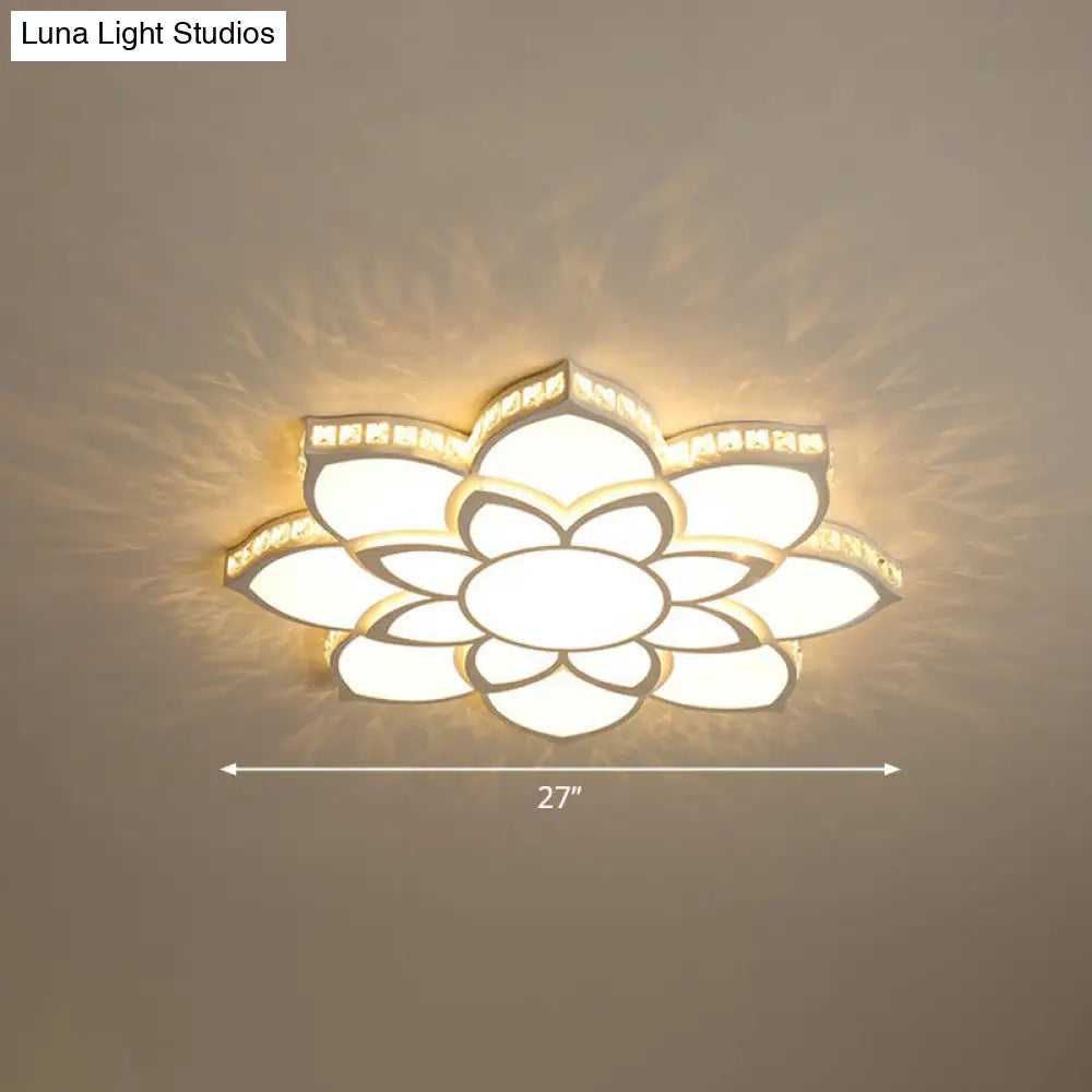 Modern Floral Led Ceiling Light With Clear Crystal Accents - Minimalist Design / 27 B