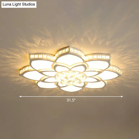 Modern Floral Led Ceiling Light With Clear Crystal Accents - Minimalist Design / 31.5 A