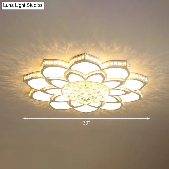 Modern Floral Led Ceiling Light With Clear Crystal Accents - Minimalist Design / 39 A