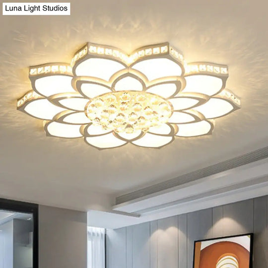 Modern Floral Led Ceiling Light With Clear Crystal Accents - Minimalist Design