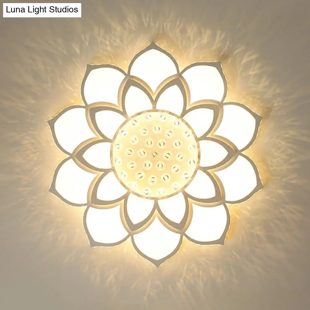 Modern Floral Led Ceiling Light With Clear Crystal Accents - Minimalist Design