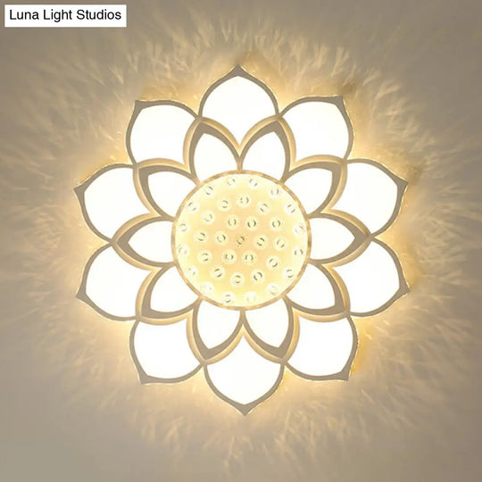 Modern Floral Led Ceiling Light With Clear Crystal Accents - Minimalist Design