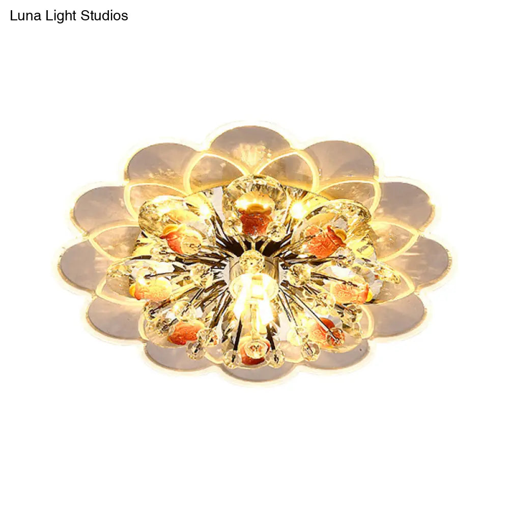 Modern Floral Led Flush Mount Ceiling Light With Beveled Crystal In Red For Porch Pink White And