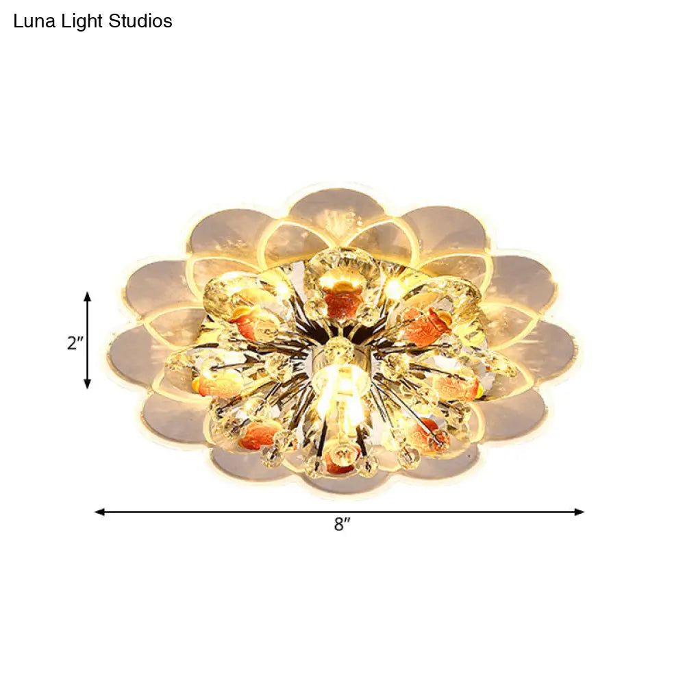 Modern Floral Led Flush Mount Ceiling Light With Beveled Crystal In Red For Porch Pink White And