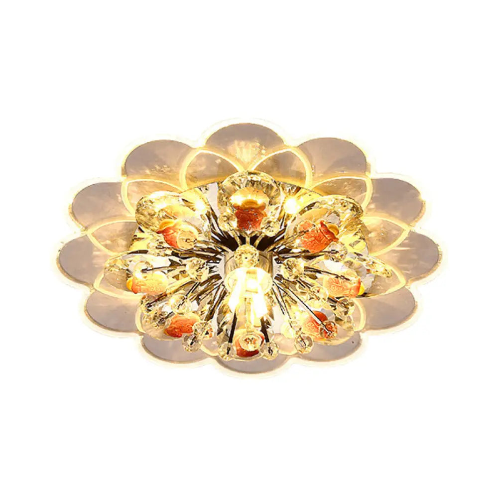 Modern Floral Led Flush Mount Ceiling Light With Beveled Crystal In Red For Porch Pink White And