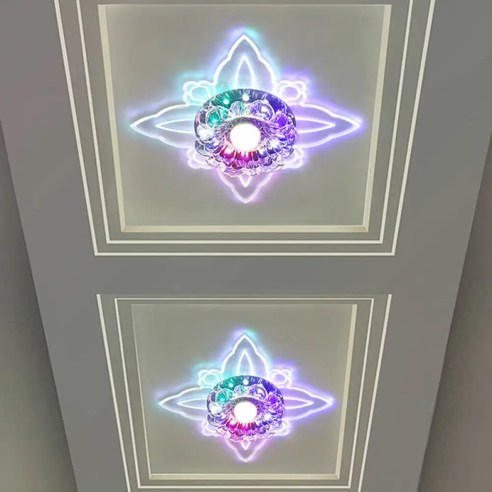 Modern Floral Led Flushmount Ceiling Lamp With Clear Crystal And Warm/Multi - Color Light / Multi