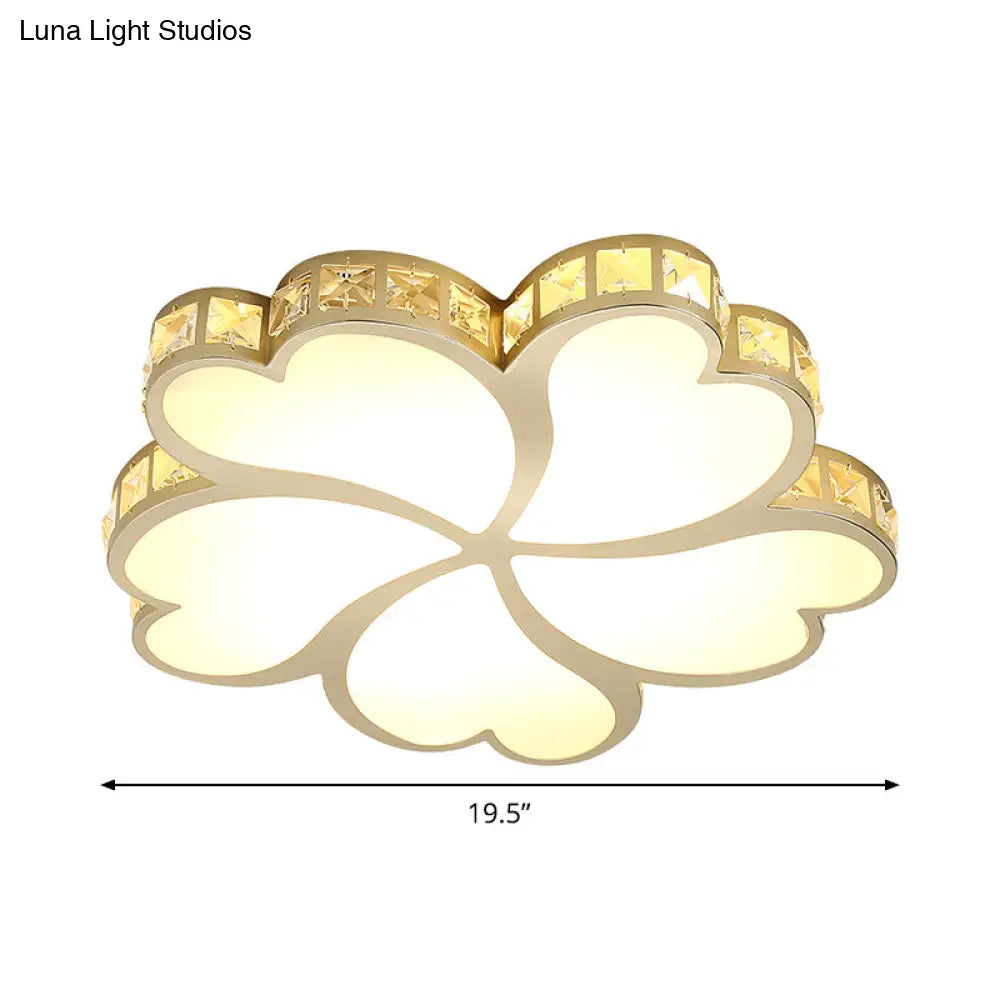 Modern Floral Led Gold Ceiling Light For Sleeping Room With Crystal Flush Mount