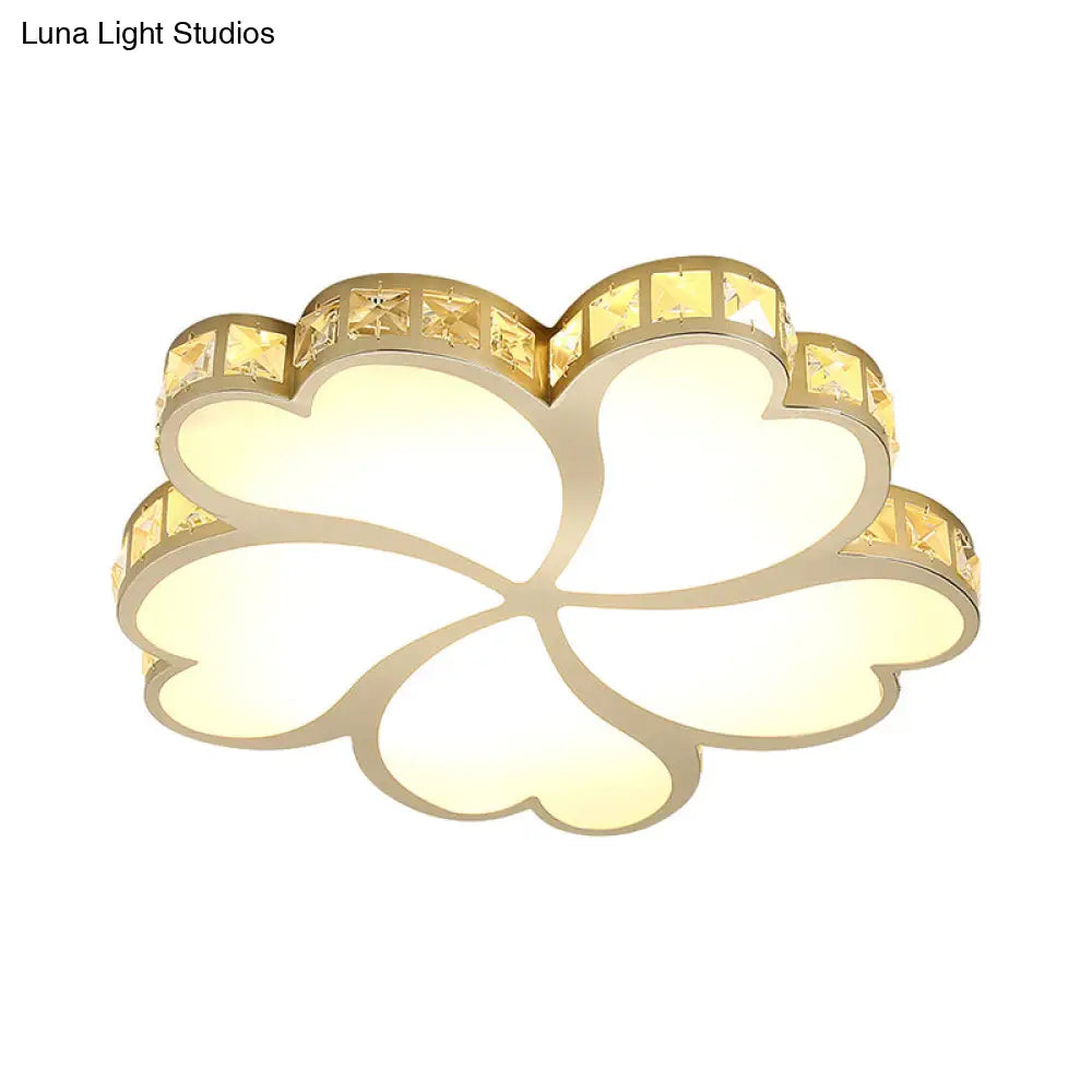 Modern Floral Led Gold Ceiling Light For Sleeping Room With Crystal Flush Mount