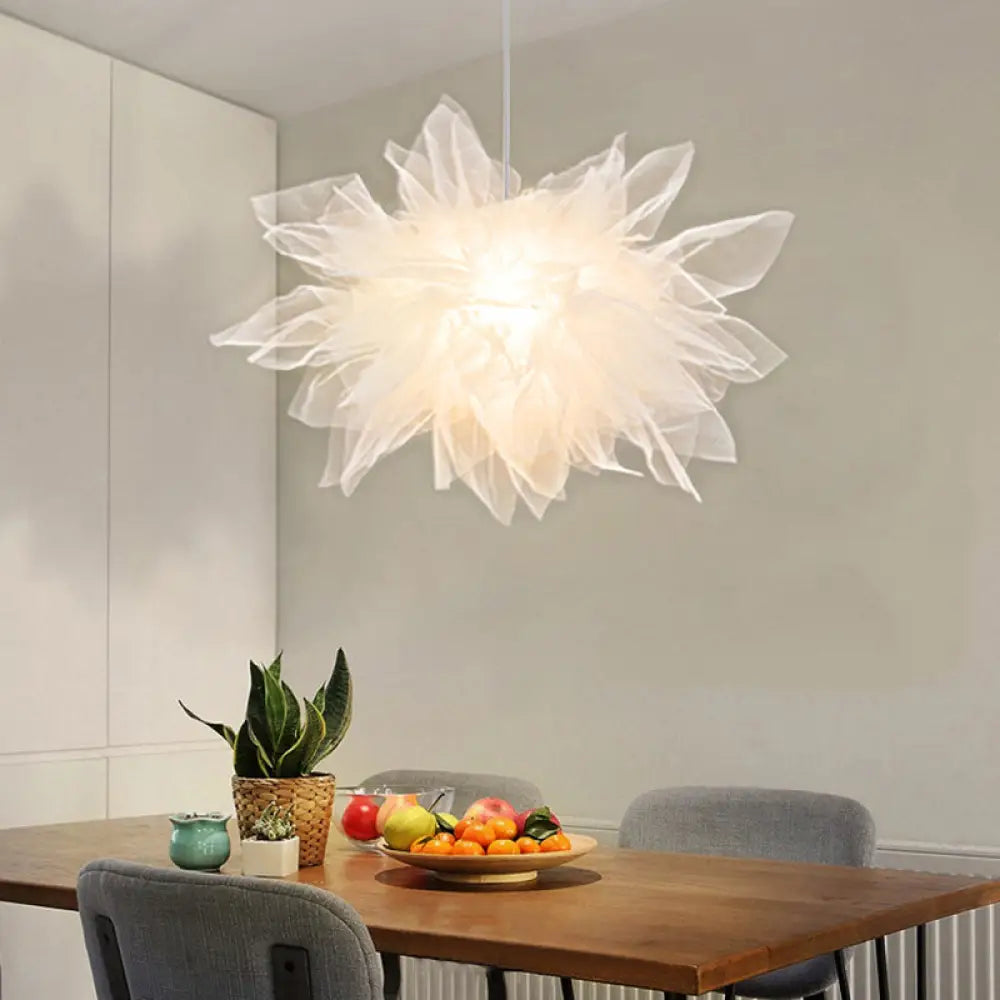 Modern Floral Pendant Light In White Perfect For Bedroom Decor / 18’’