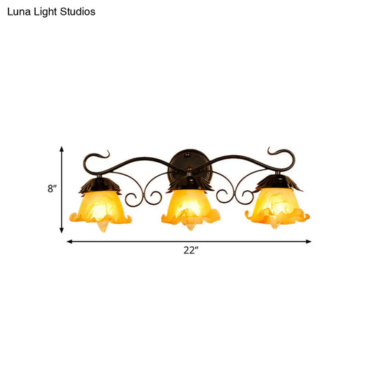 Modern Floral Yellow Glass Vanity Wall Sconce - Stylish 1/2/3-Light Black Finish Mount Lighting