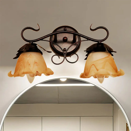 Modern Floral Yellow Glass Vanity Wall Sconce - Stylish 1/2/3-Light Black Finish Mount Lighting 2 /