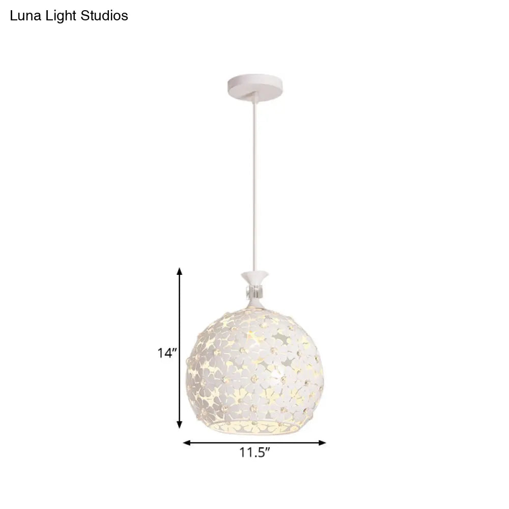 Modern White Floret Pendant Light - 1-Bulb Iron Ceiling Lamp With Globe Design