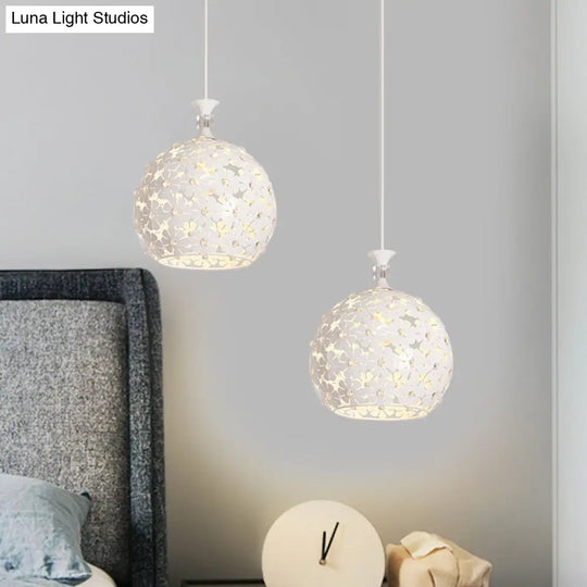 Modern White Floret Pendant Light - 1-Bulb Iron Ceiling Lamp With Globe Design